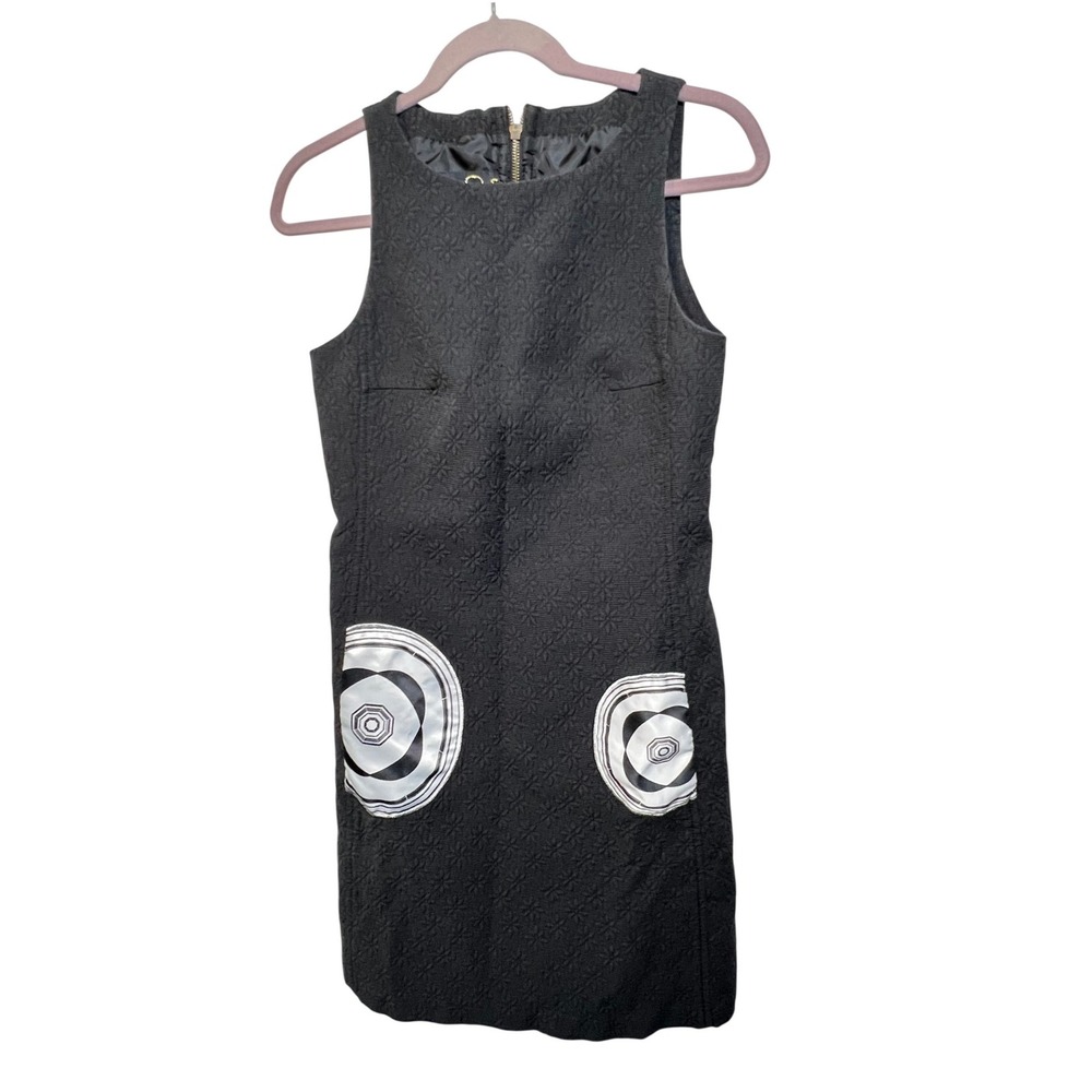 Desigual Womens Dress 38 Black Jacquard Mod Shift Pockets Y2K